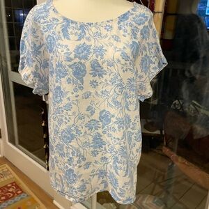 Bellambra Made in Italy 100% Linen Blue White Floral Top Shirt Blouse Large